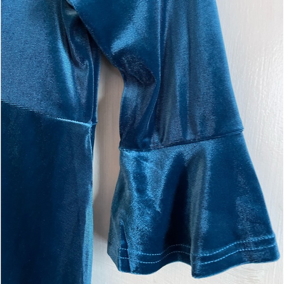 Orchid Lane | Diamond Blue Velvet Poet-Sleeve A-Line Dress Size 8 Diamond Blue - Picture 5 of 6